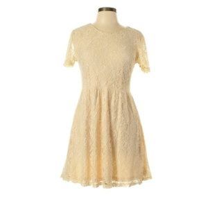 TATY Cream Lace A-Line Short Sleeve Knee Length Dress